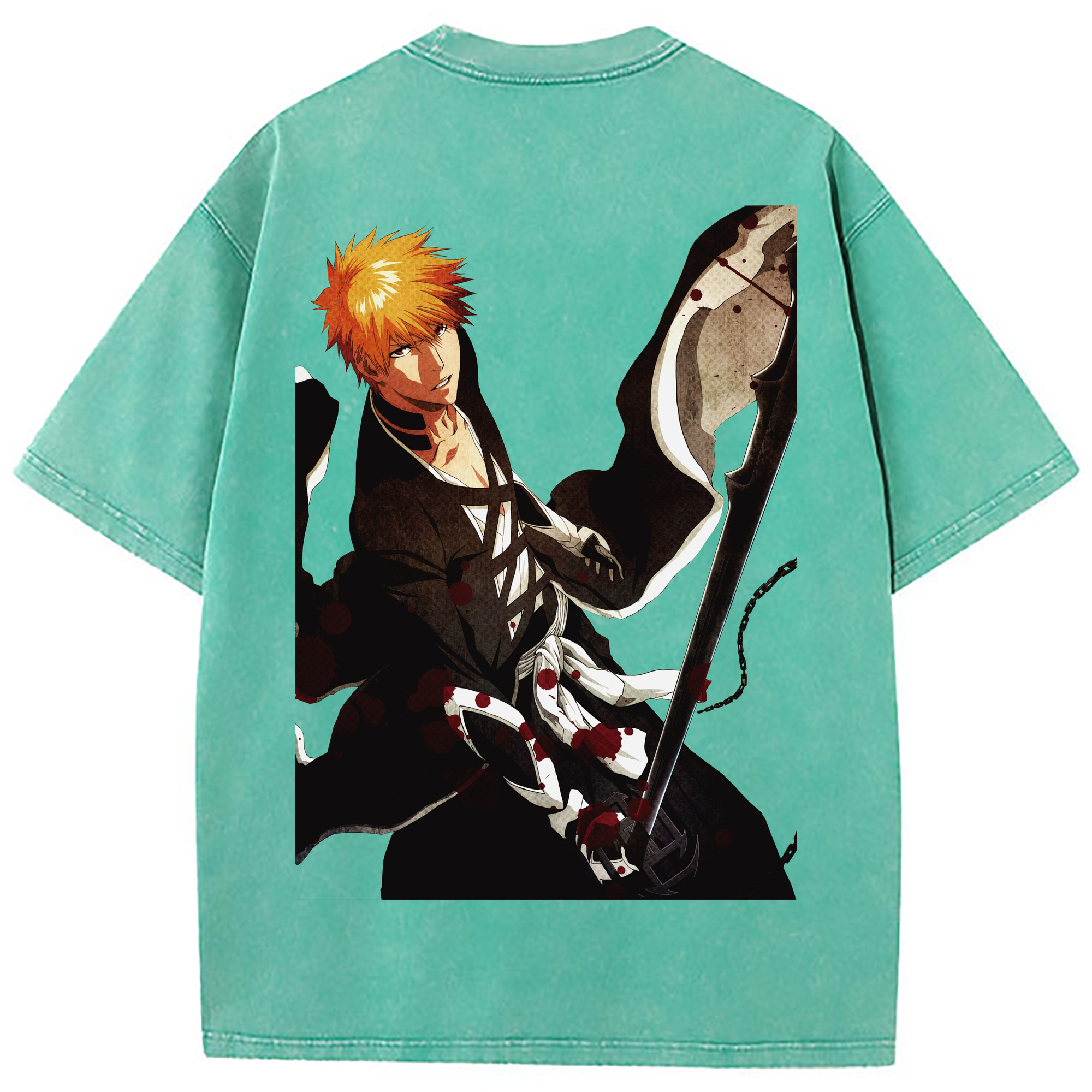 （画像用） ブリーチ 黒崎一護（くろさき いちご）BLEACH Kurosaki Ichigo 綿100% ヴィンテージ風 半袖Tシャツ（背面プリント）